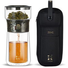 ZENS Cool Glass Teapot with Infuser, Smart One Touch Tea Maker, Loose Tea Infuser Pot with Insulated Cup and Portable Carry Case for Hot Tea