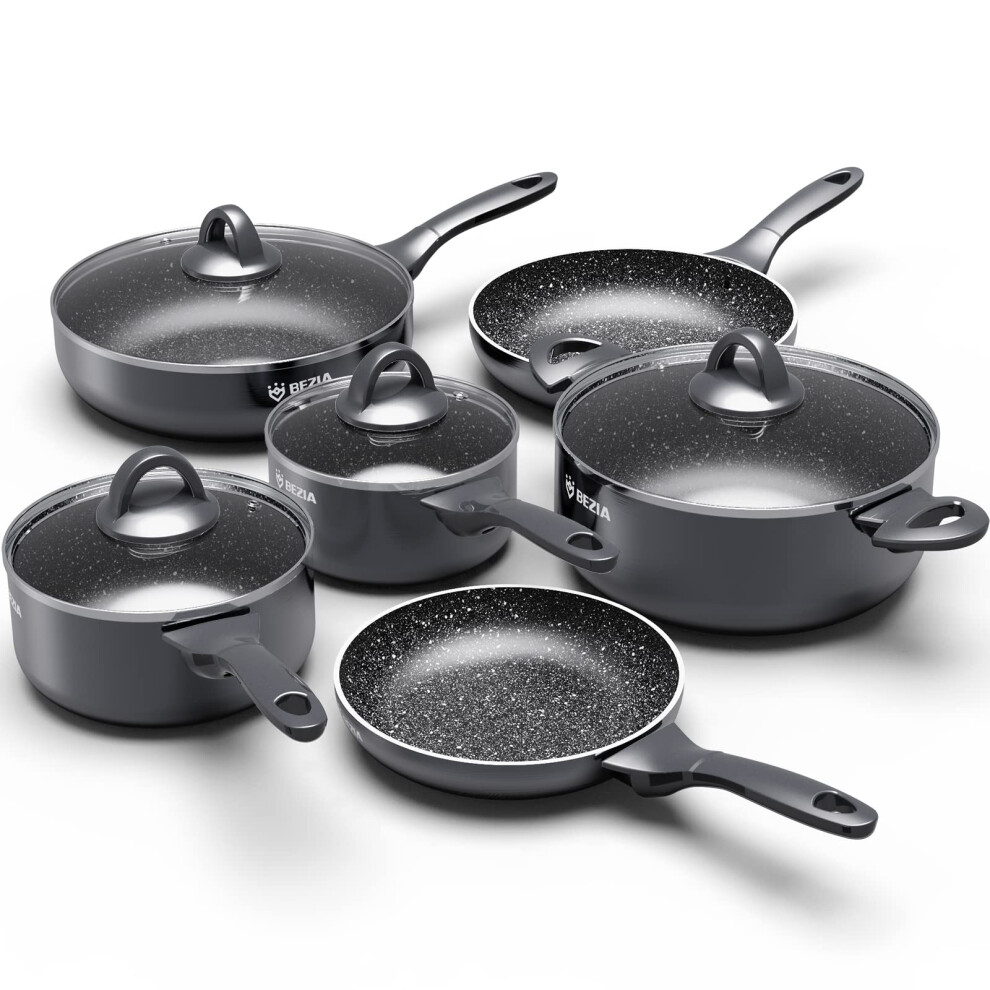 Induction Hob Pan Set, Pots and Pans Set Nonstick 10 Piece, Non Stick Cookware Saucepan Sets with Lids, Stay-Cool Bakelite Handle, Cooking Saucepans,-image-OPC-PGN8YD2-NEW