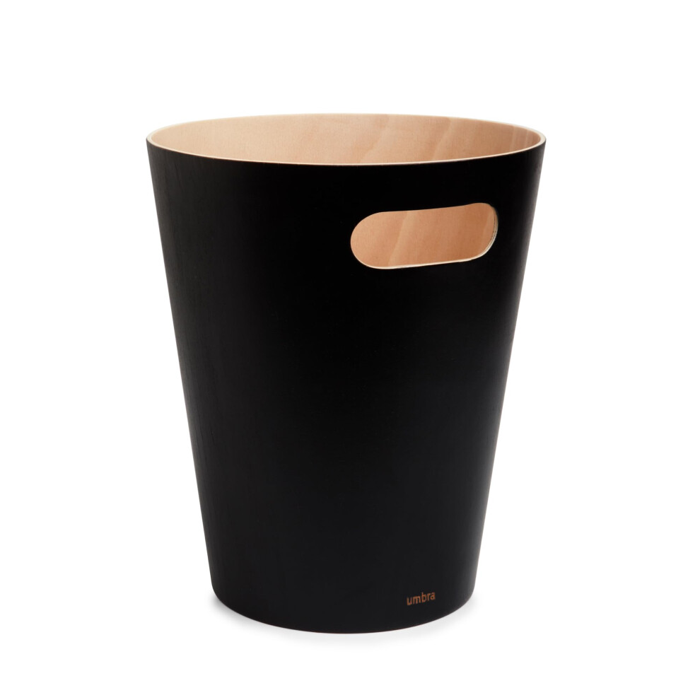 Umbra Woodrow 2 Gallon Modern Wooden Trash Can, Wastebasket, Garbage Can or Recycling Bin for Home or Office, Black/Natural