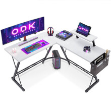 ODK Gaming Desk 127x127x75cm White Computer Desk with Monitor Stand L Shaped Gaming Desk for Home and Office