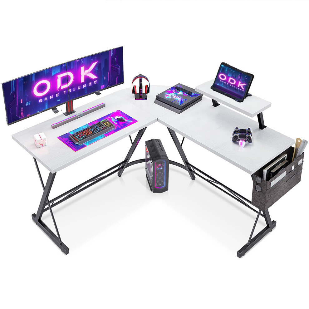 ODK Gaming Desk 127x127x75cm White Computer Desk with Monitor Stand L Shaped Gaming Desk for Home and Office-image-OPC-PGN8YGR-NEW
