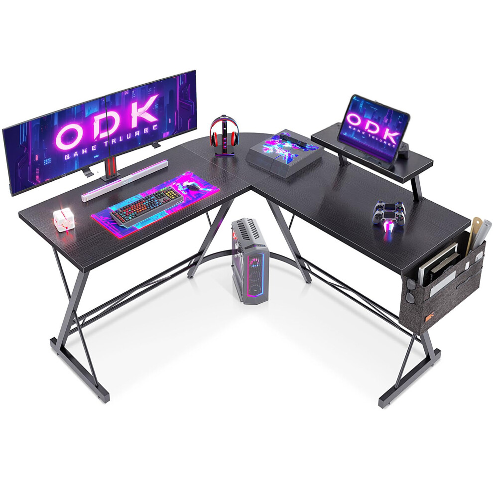 ODK Gaming Desk 127x127x75cm Black Computer Desk with Monitor Stand L Shaped Gaming Desk for Home and Office-image-OPC-PGN8YGS-NEW