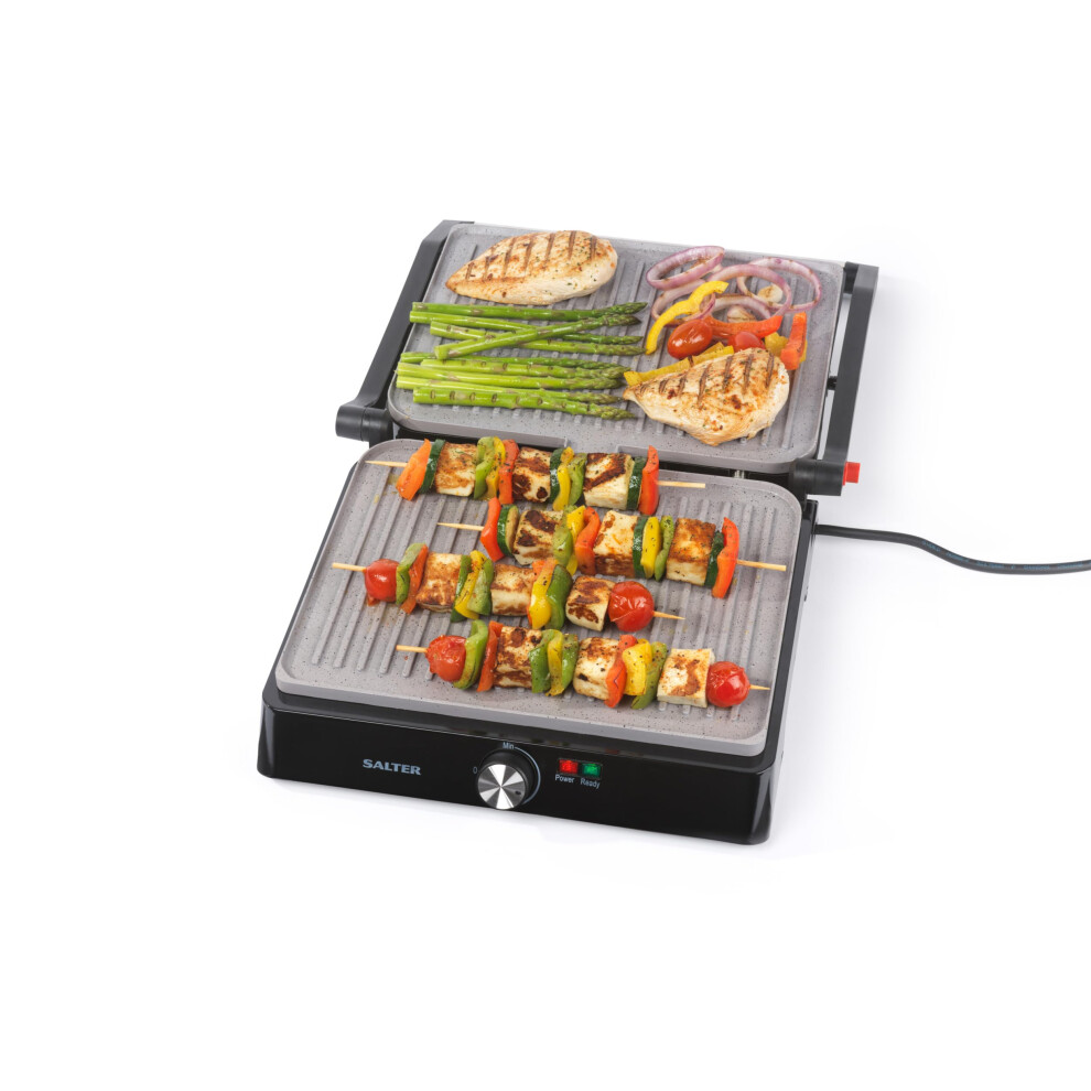 Salter Marblestone Health Grill ? Electric Fold-Out Grill & Panini Maker, Non-Stick XL Plates 29 x 23cm, Opens Flat To 180?, Adjustable Temperature