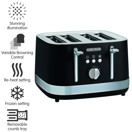 Morphy Richards Morphy Richards Illumination 4 Slice Toaster, 7 Toast Settings, Browning Controls, Variable Width Slots, Auto Pop-up, Removeable Crumb Tray, Cord 1