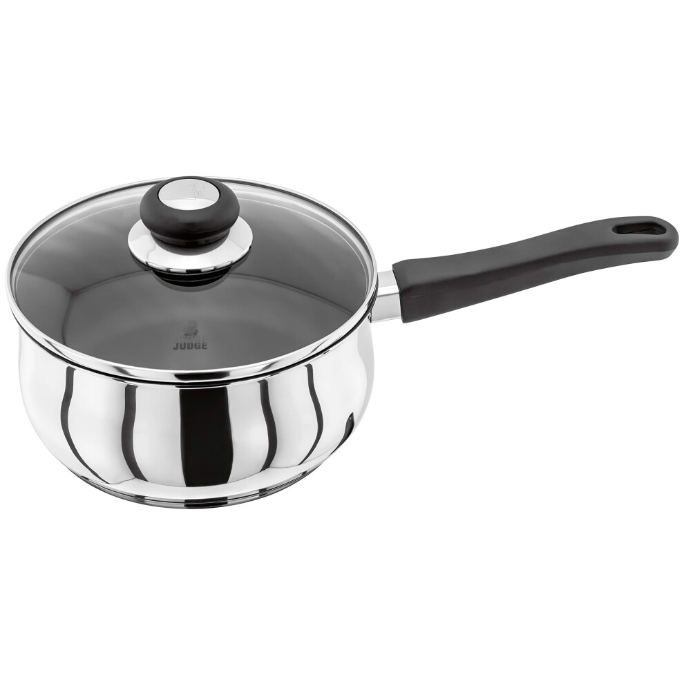 Judge Vista Stainless Steel Non-Stick Large Saucepan 20cm 2.1L, Shatterproof Vented Glass Lid, Induction Ready, Oven Safe, 25 Year Guarantee