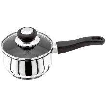 Judge Vista Stainless Steel Non-Stick Medium Saucepan 14cm 900ml, Shatterproof Vented Glass Lid, Induction Ready, Oven Safe, 25 Year Guarantee