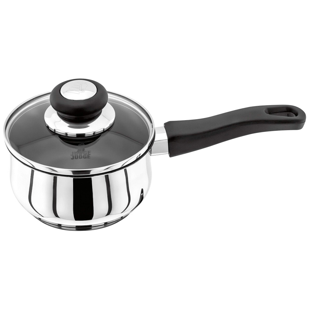 Judge Vista Stainless Steel Non-Stick Medium Saucepan 14Cm 900Ml, Shatterproof Vented Glass Lid, Induction Ready, Oven Safe, 25 Year Guarantee