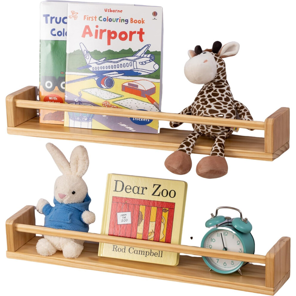 Gieanoo Nursery Book Shelf,Set Of 2 Floating Shelves Solid Natural Wood 80Cm Bookshelf Kids Room Wall Mounted Baby Floating Book Shelves Wall Decor