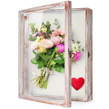 TJ.MOREE Flowers Shadow Box Display Case 13 x 16 Vintage Large Frame With Glass Window Door - Farmhouse Deep Picture Frame for Wedding Bouquet,