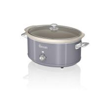 Swan SF17031GRN Retro Slow Cooker with 3 Temperature Settings, Keep Warm Function, 6.5L, 320W, Retro Grey