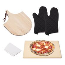 ROCKSHEAT Pizza Stone Set, 30 x 38cm Rectangular Pizza Stone for Oven Grill BBQ with Wooden Pizza Peel & Oven Mitts, Durable Cordierite Baking Stone
