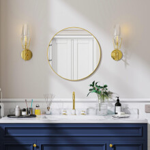 Koonmi 50 cm Gold Round Mirror, Circle Wall Mirror with Aluminum Alloy Frame, Classic Round Mirror for Bathroom over the Sink, Modern Hanging Hallway