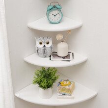 Gieanoo White Corner Shelves Wall Mount, Set of 3 White Oak Wood Floating Corner Wall Shelves Small Corner Plant Stand for Bedroom,Kitchen