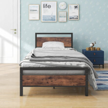 BOFENG 3ft Single Bed Frames Solid Bedstead Base with Wood Headboard,Heavy Duty Metal Platform Bed Frame No Box Spring Needed,Mattress Base/Metal Slat