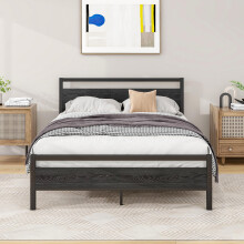 BOFENG 4ft6 Double Bed Frames with Wood Headboard,Heavy Duty Metal Platform Bed Frame Double Bed No Box Spring Needed,Mattress Foundation/Under Bed