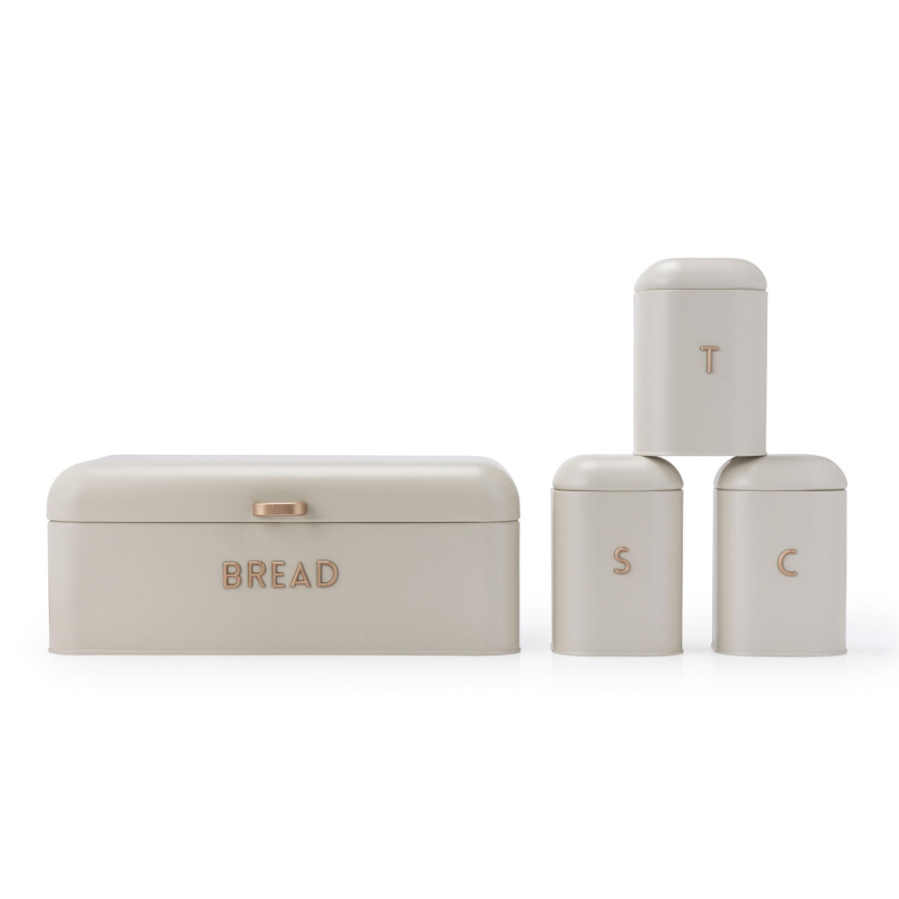 New Salter Pebble 4-Piece Countertop Set - Includes Bread Bin, Tea, Sugar, Coffee Canisters, Storage Containers, Brass Effect Lettering, Durable Powder Bw13731oeu7