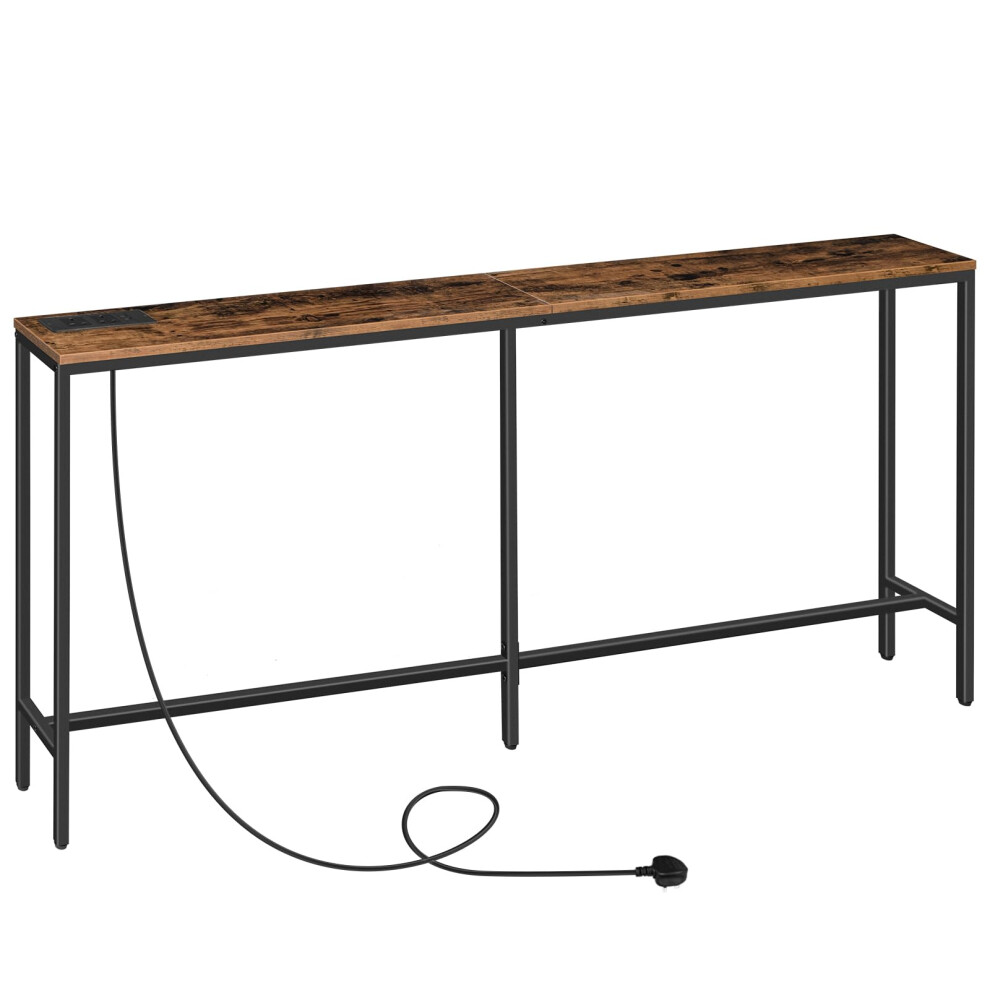 Mahancris Console Table With Power Outlet, 180 Cm Narrow Sofa Table, Industrial Entryway Table With Usb Ports, Behind Couch Table For Entryway,