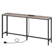 MAHANCRIS Console Table with Power Outlet, 160 CM Narrow Sofa Table, Industrial Entryway Table with USB Ports, Behind Couch Table for Entryway,