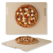 ROCKSHEAT Pizza Stone Bread Baking Stone 30 x 38cm Rectangular Stone for Oven and Grill Innovative Double-Sided Built-in Design with 4 Handles Pizza
