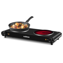 CUSIMAX Double Electric Hob, Portable Ceramic Hot Plate, Double Camping Hob Infrared Cooktop Electric Hob with Dual Temperature Control, Crystal Glass