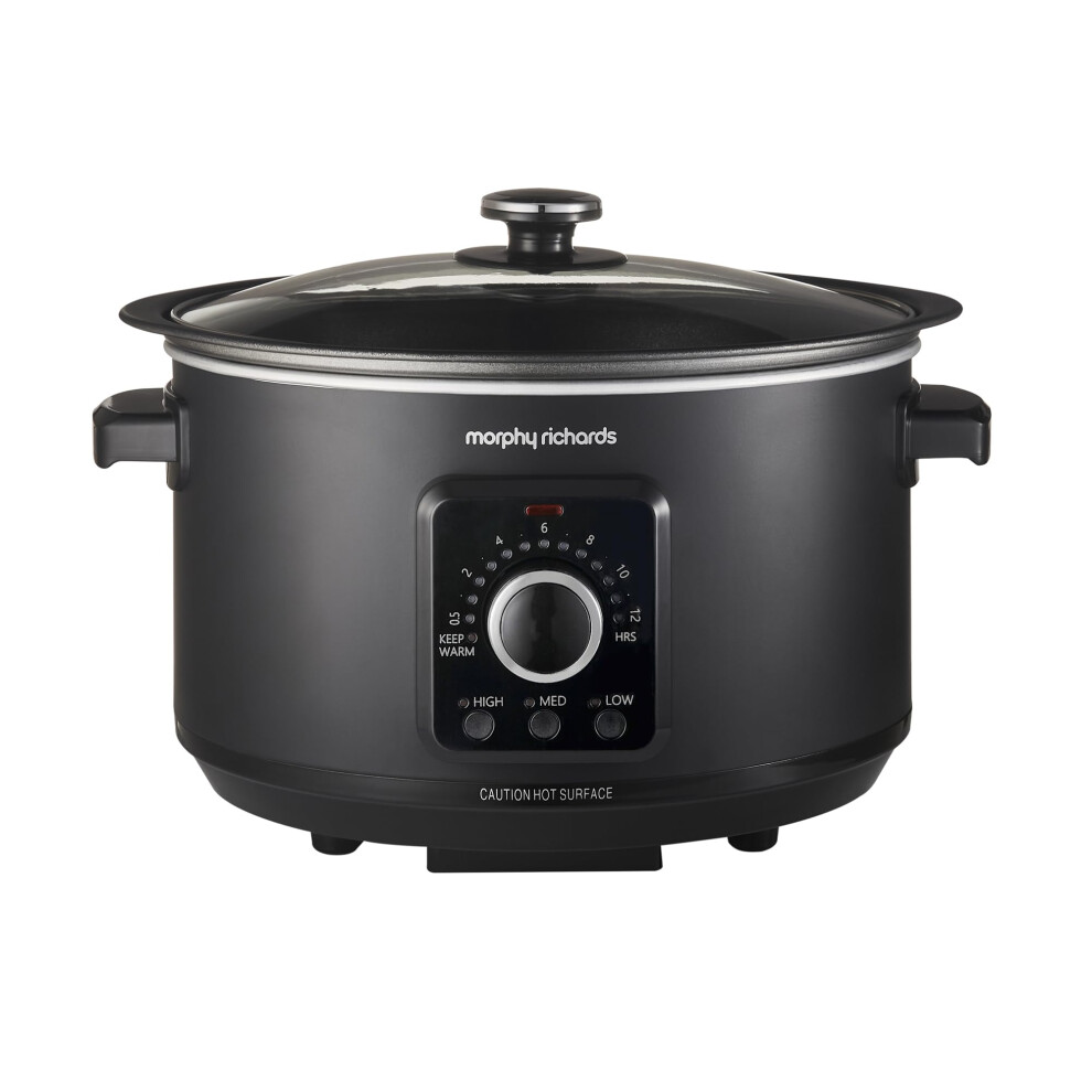 Morphy Richards 3.5L Easy Time Slow Cooker, Automatic Heat Settings, Keep Warm Mode, Hob Proof, Countdown Indicator, Dishwasher Safe Pot, Matte Black,