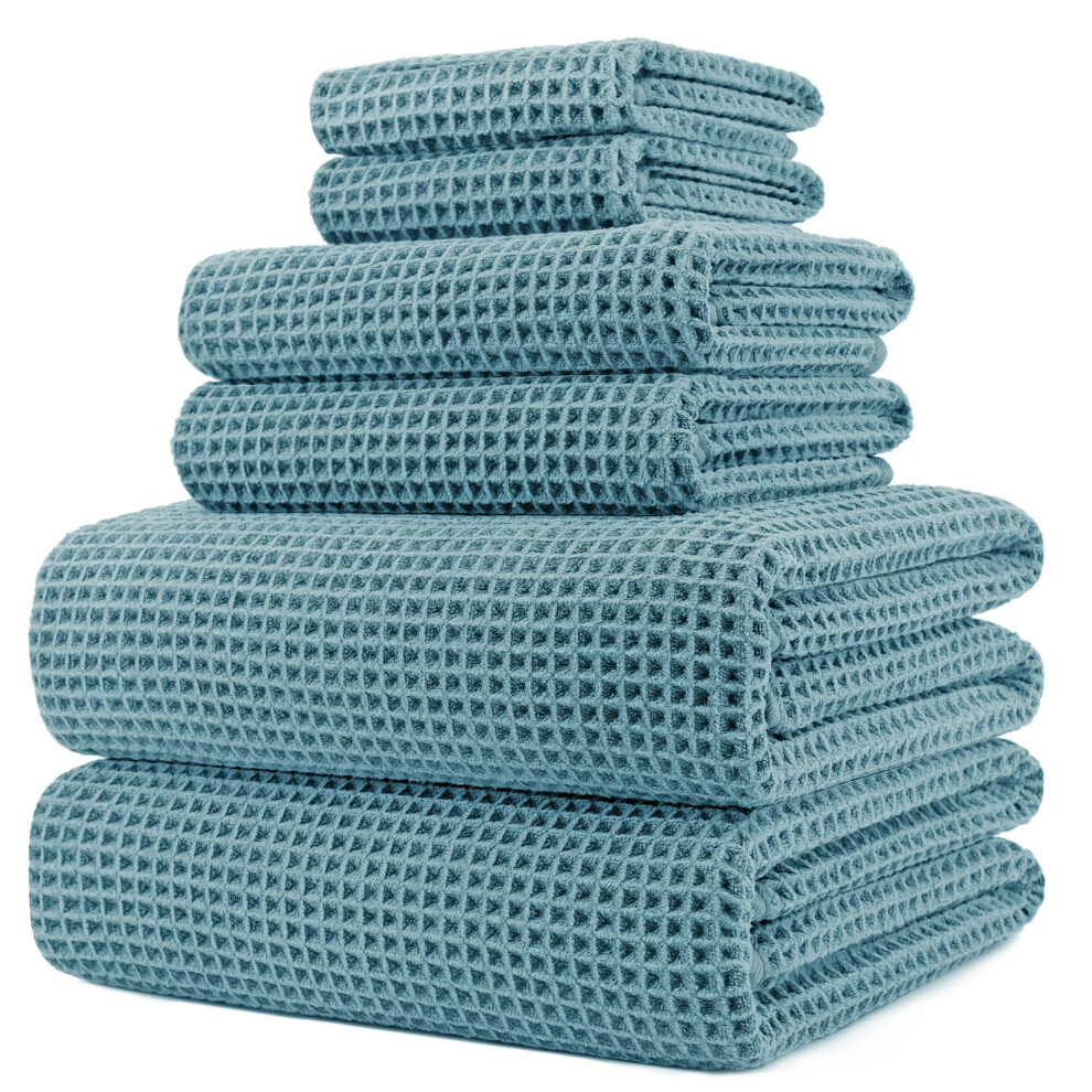 POLYTE Microfibre Oversize, 76 x 152 cm, Quick Dry Lint Free Bath Towel Set, 6 Piece (Green, Waffle Weave)-image-OPC-PGN8ZG8-NEW