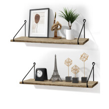 SUMGAR Long Floating Shelves for Wall Rustic Wood Shelf 60CM for Bathroom Kitchen bedroom living room office Wooden Storage Rack Set of 2 With Bracket