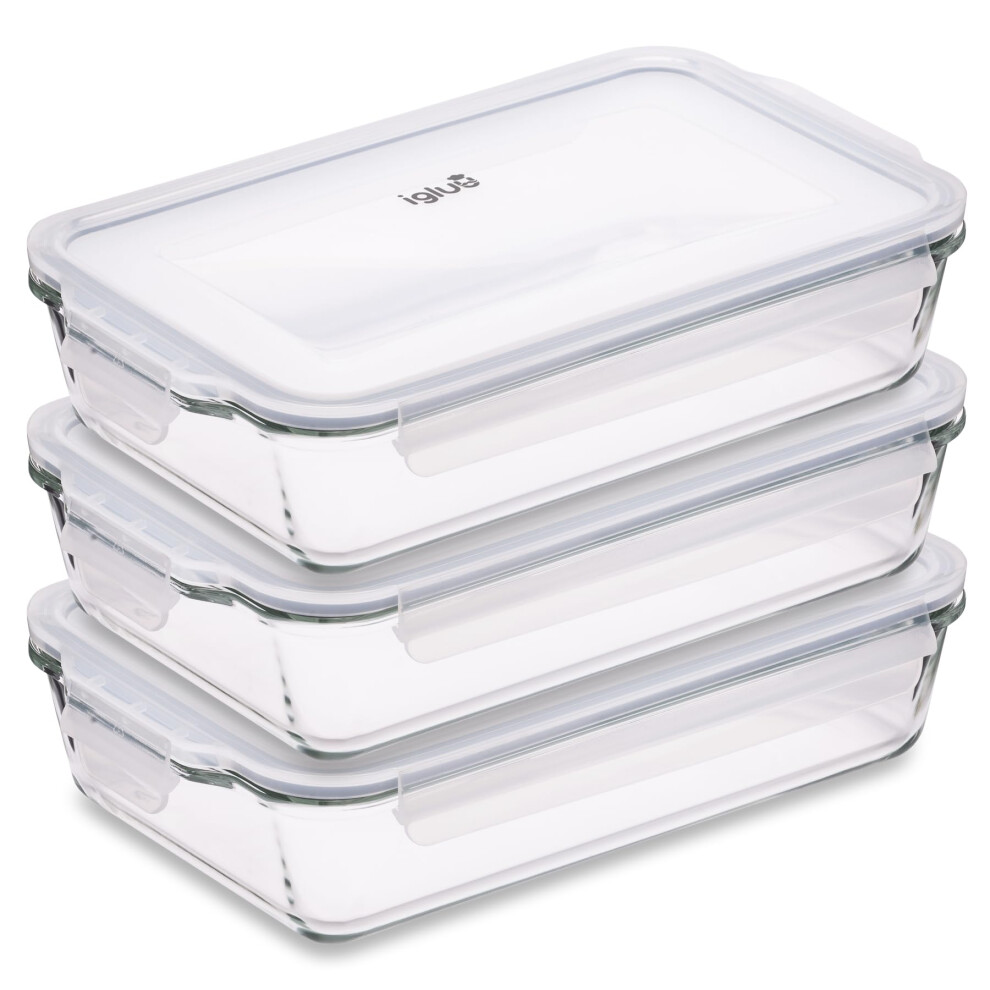 Igluu Meal Prep - Glass Lasagne Dish with Airtight Snap Lock Lid - Large Rectangular Oven-Safe Baking Dish - BPA-Free, Microwavable, Freezer and