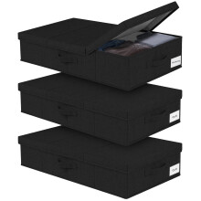 Underbed Storage, 3 Pack Large Under Bed Storage Box with Lids, Foldable Under Bed Clothes Storage Box W/ Handle, Under Bed Storage Organiser Drawer