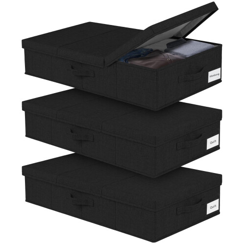 Underbed Storage, 3 Pack Large Under Bed Storage Box with Lids, Foldable Under Bed Clothes Storage Box W/ Handle, Under Bed Storage Organiser Drawer