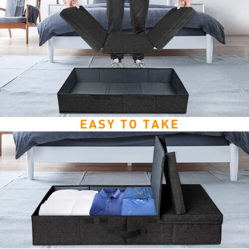 Underbed Storage, 3 Pack Large Under Bed Storage Box with Lids, Foldable Under Bed Clothes Storage Box W/ Handle, Under Bed Storage Organiser Drawer 2