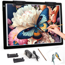 Zocelight A2 Light pad,7mm Ultra-Thin led Light Box,3 Levels Dimming/Stepless Dimming Light Table with 2 Clips and 12V 2A Adapter,Large Light Board