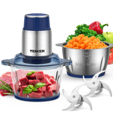 TENKER Food Processor with 2 Bowls (2L+2L), Electric Food Chopper with 2 Sets of Bi-Level Blades, Meat Grinder for Meat, Vegetables, Fruits and Nuts,