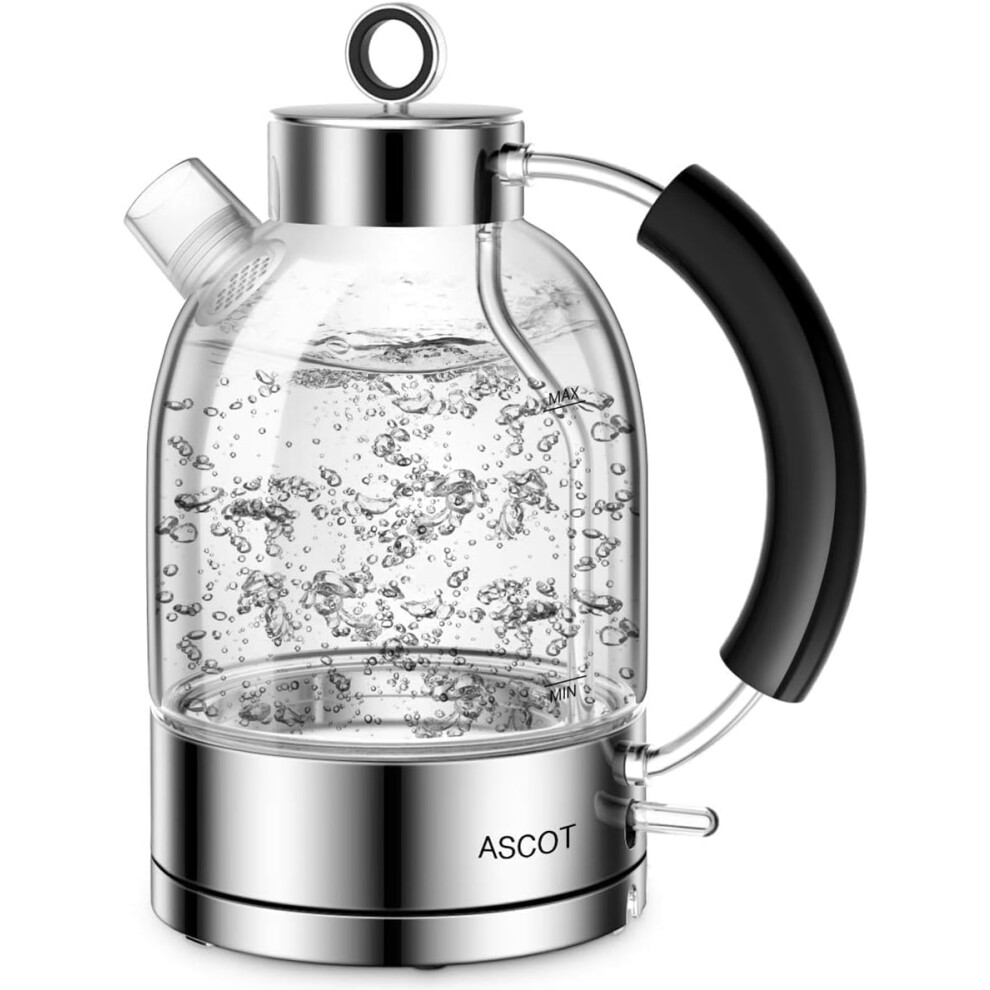 ASCOT Electric Kettle, Glass Electric Tea Kettle, Gift for Man/Women/Family, 1.5L Borosilicate Glass Tea Heater & Hot Water Boiler, Auto Shut-Off