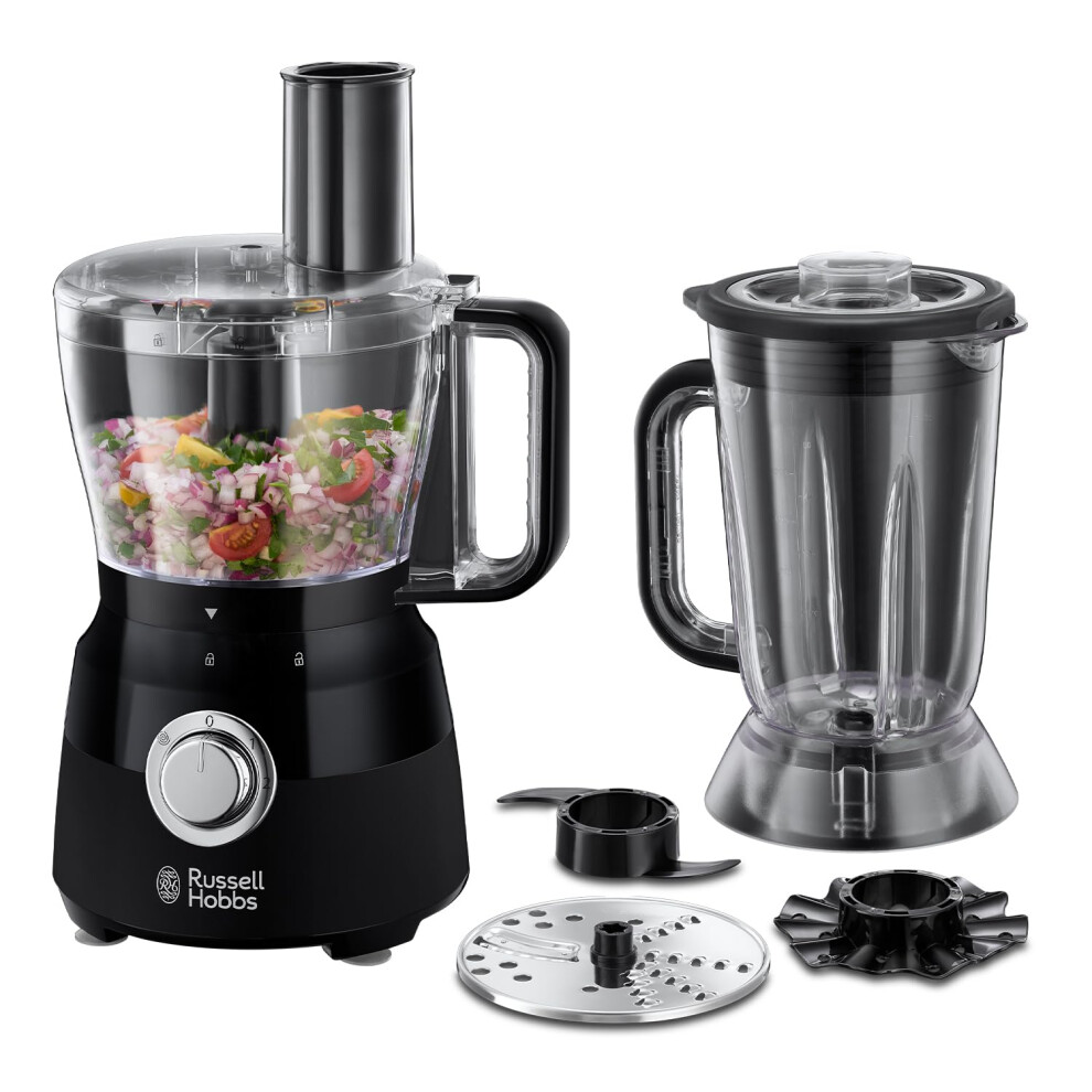 Russell Hobbs Desire Electric Food Processor, Bowl with 1.5L usable capacity, 1.5L Plastic jug, Stainless steel blades, reversible slicing/shredding