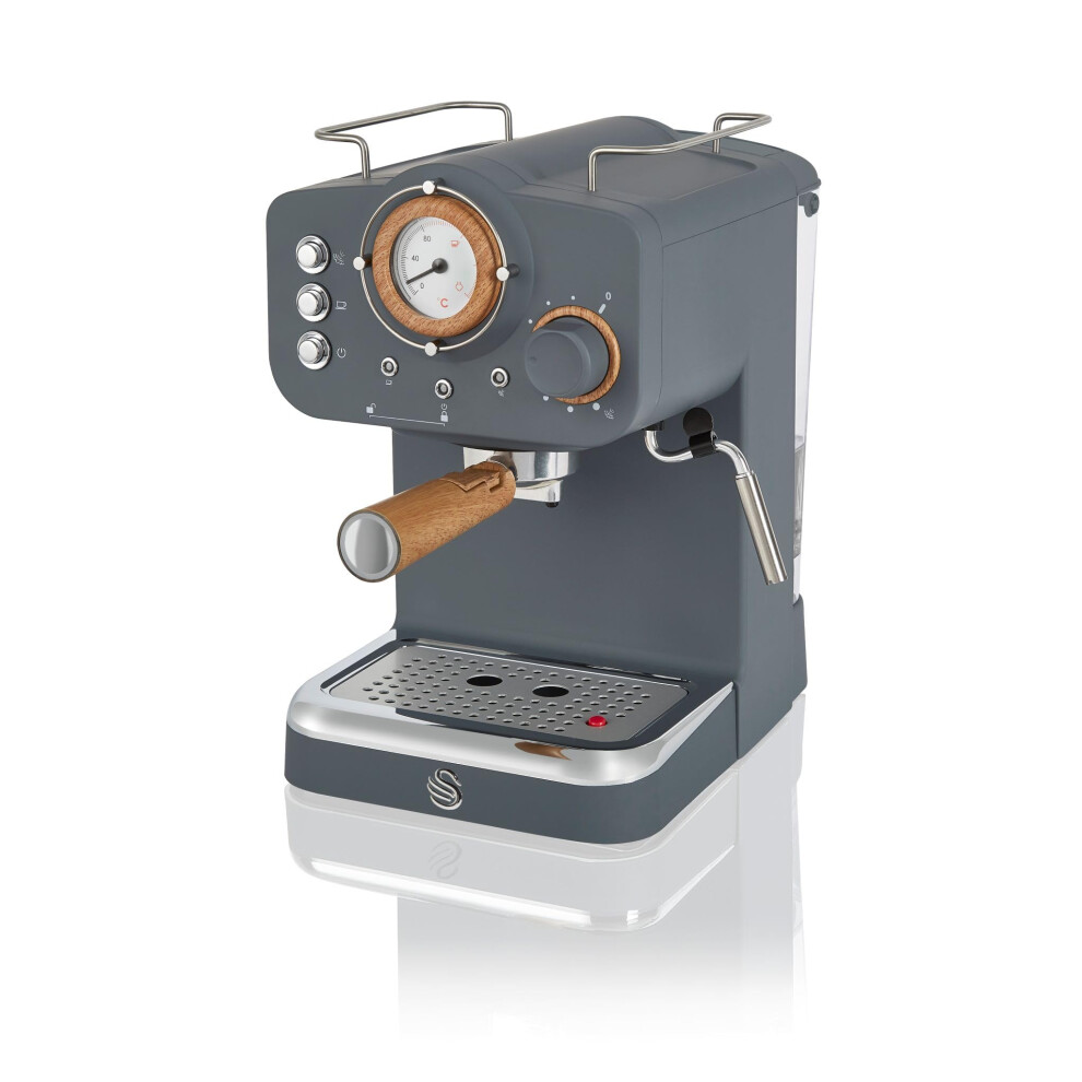 Swan Sk22110gryn Nordic Espresso Coffee Machine With Milk Frother, Steam Pressure Control, 1.2L Detachable Water Tank, 1100W, Nordic Slate Grey Brown,Grey