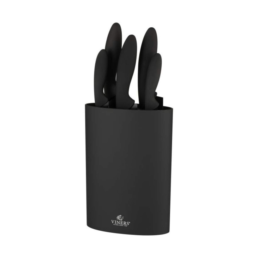 Viners Assure Knife Block; Set of 5 Kitchen Knives & Universal Knife Holder; Chef, Santoku, Carving, Utility & Paring Knives, Stainless Steel,