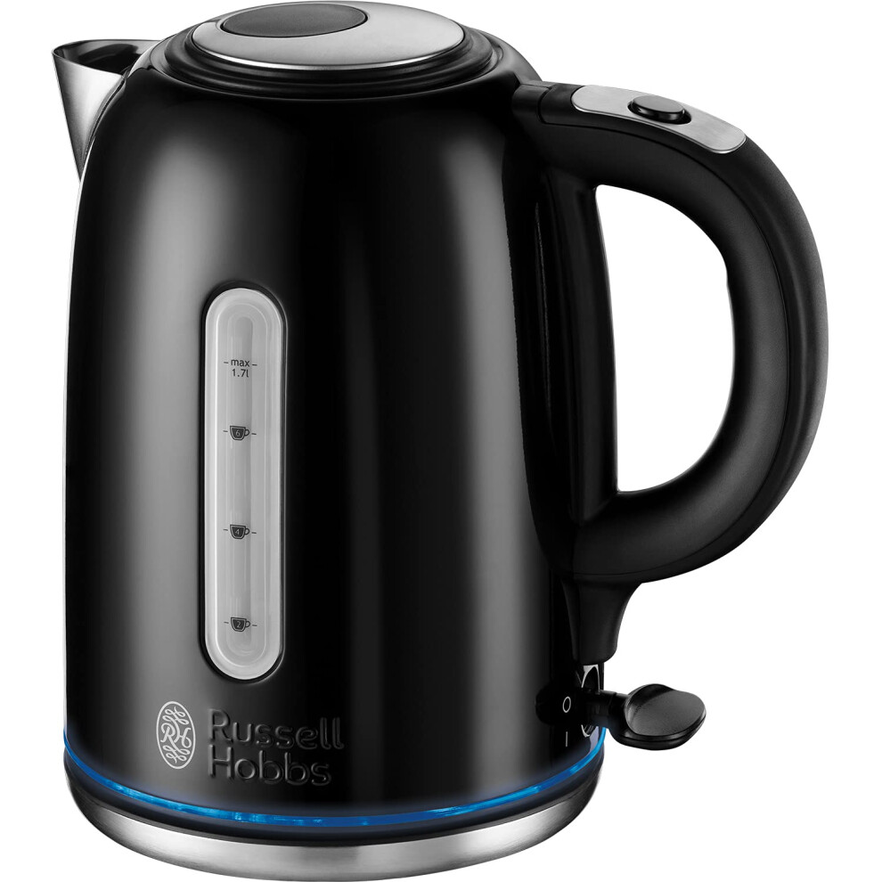 Russell Hobbs Black Stainless Steel Electric 1.7L Cordless Kettle (Quiet & Fast Boil 3KW, Removable washable anti-scale filter, Push button lid,-image-OPC-PGN9228-NEW