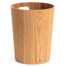Kazai. Real Wood Waste Paper Bin B?rje | Modern Wooden Paper Basket for Office, Kids' Room, Bedroom and more | 9 liters | Ash