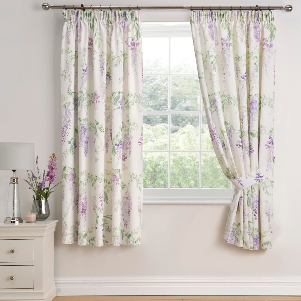 Dreams & Drapes - Wisteria Purple Floral Curtains W66 x L72" (168 x 183cm) - Botanical Pencil Pleated Curtains - Lilac Flower Curtains - Spring-image-OPC-PGN927R-NEW