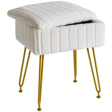 IBUYKE Stool Chair with Storage Space, Footrest Footstool Ottoman, Small Side Table, with 4 Metal Legs, with Anti-Slip Feet, for Makeup Room, Bedroom,