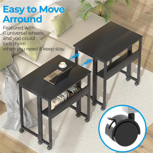 GreenForest Small Folding Desk with Storage Shelf,63 cm Computer Rolling Desk on Wheels Easy Assembly,Foldable desk for Small Space,Black 2