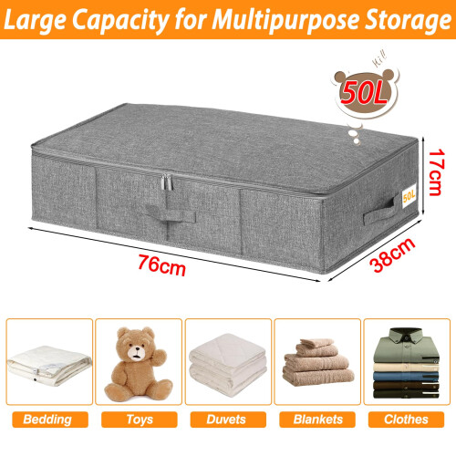 Under Bed Storage Box with Lids, 3 Pack Underbed Storage with Side & Bottom Support & 3 Handles, Large Foldable Fabric Under Bed Storage Bag with Zip 1