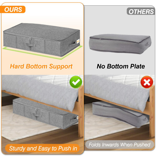 Under Bed Storage Box with Lids, 3 Pack Underbed Storage with Side & Bottom Support & 3 Handles, Large Foldable Fabric Under Bed Storage Bag with Zip 2