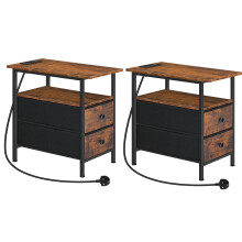 HOOBRO Narrow Bedside Table with Charging Station, with 2 Non-Woven Drawers, Slim Side Table with USB Ports and Power Outlets, Narrow Side Table for