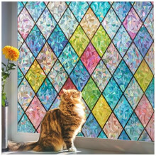 Beautysaid Rainbow Privacy Window Film: Stained Glass, No-Glue Frosted Window Film, Static Cling Film (Multicolor, 60x1000cm?
