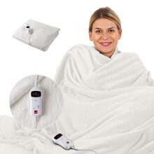Sensio Home Luxury Heated Throw Electric Blanket Cream, Flannel Fleece with Teddy Fleece On The Inside, Machine Washable, Digital Remote with 10 Heat