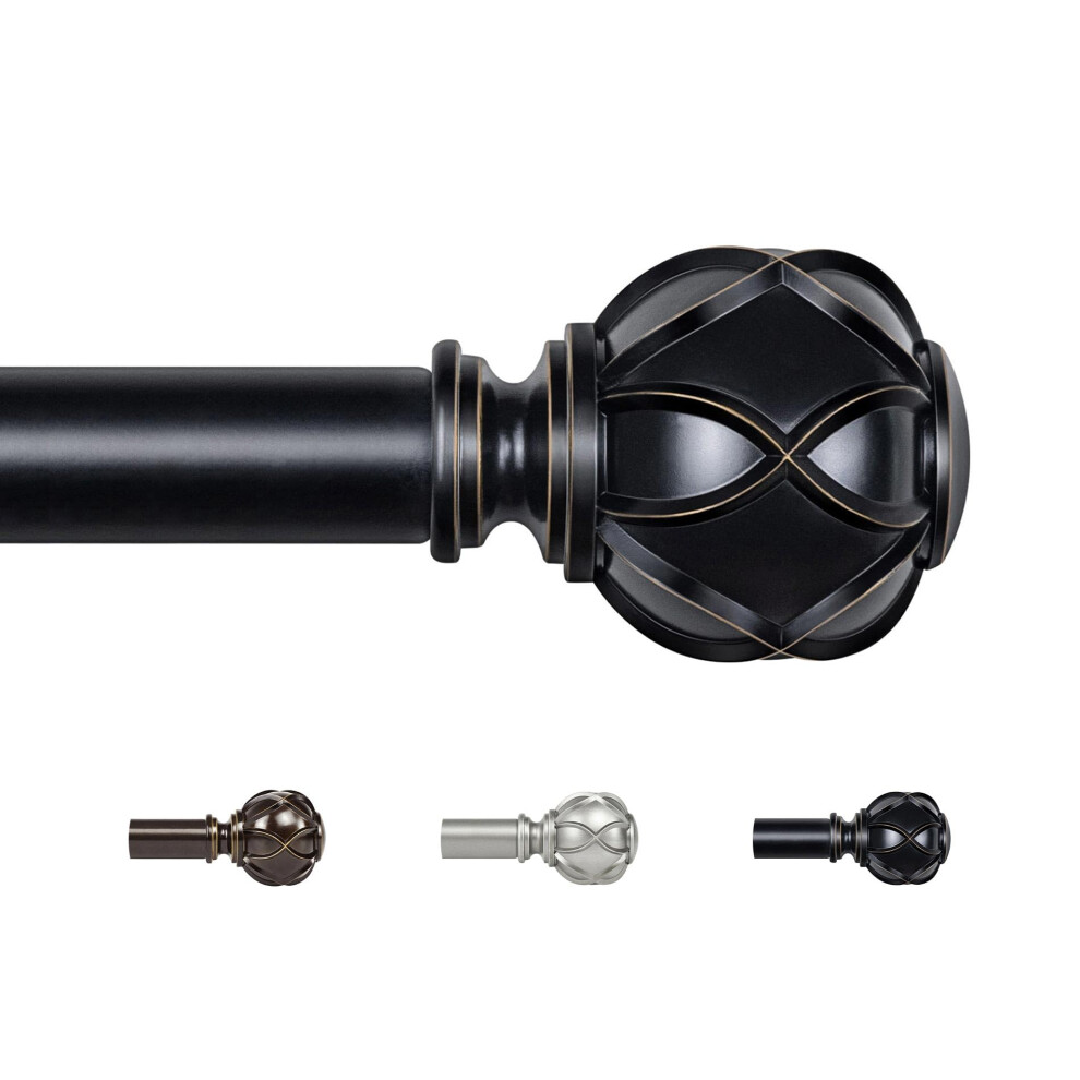 KAMANINA Curtain Poles for Eyelet Curtains 80 to 304 cm, Extendable Black Curtain Pole with Brackets, 22 mm Diameter Single Curtain Rod with Netted-image-OPC-PGN92M2-NEW