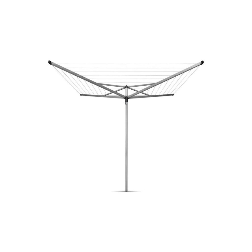 Brabantia 50m Essential Rotary Washing Line (Metallic Grey) Collapsible Umbrella System, 4 Arm Outdoor Clothes Dryer + 35mm Plastic Ground Tube