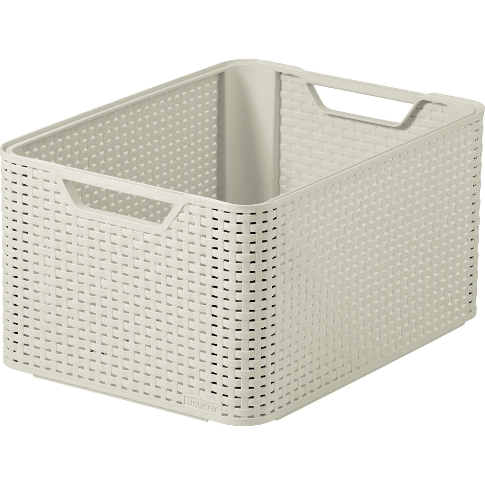 Curver Style Rattan Effect Kitchen, Living room, Bathroom, Bedroom, Utility Large Rectangular Storage Basket 30 Litres - White